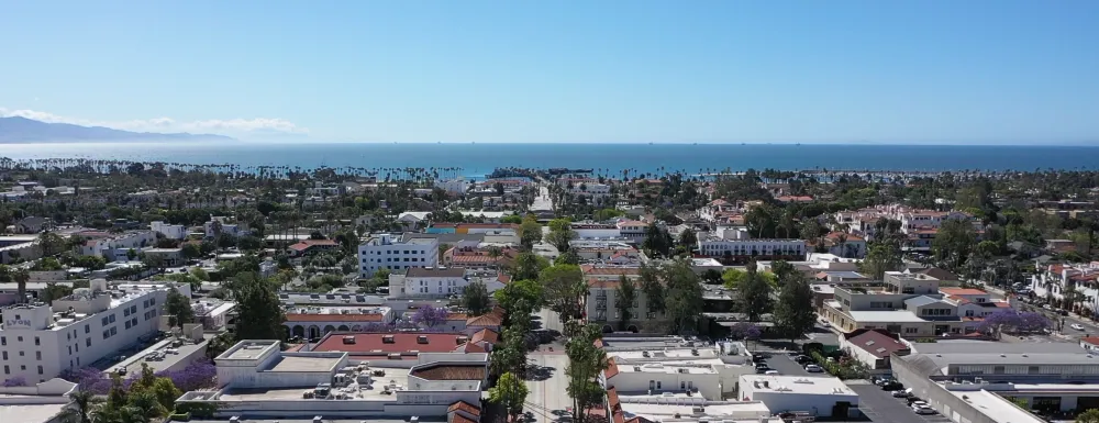 Aerial image of downtown Santa Barbara looking toward the south