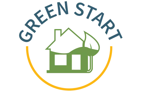 Graphic of a house and leaf with text "Green Start" above